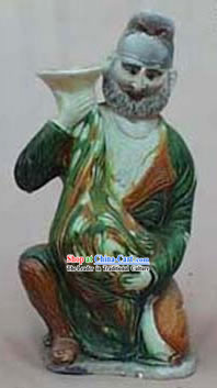 Chinese Classic Archaized Tang San Cai Statue-Hu Figure Holding Vase