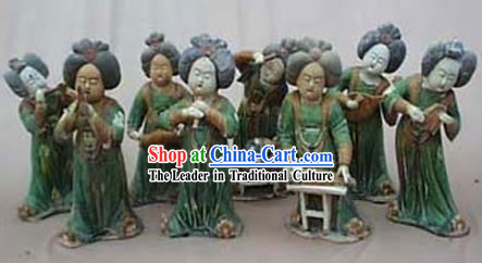 Chinese Classic Archaized Tang San Cai Statue-Tang Dynasty Palace Musicians _Eight Pieces Set_