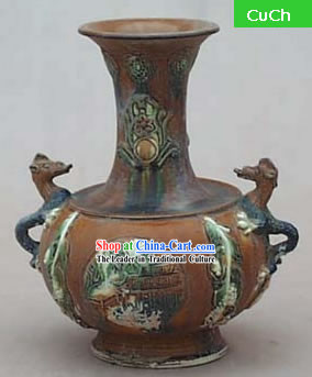 Chinese Classic Archaized Tang San Cai Statue-Dragon Amphora Jar