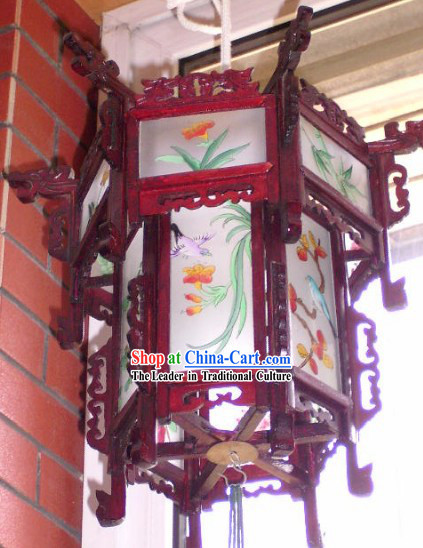 Chinese Two Layers Hand Painted and Carved Palace Flower and Bird Lantern