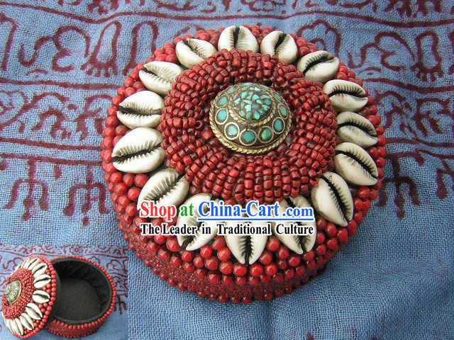 Tibet Red Coral Embroidery Box