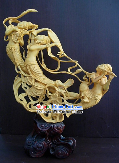 Chinese Hand Carved Sculpture-Ancient Flying Angel