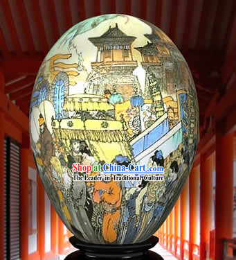 Chinese Wonder Hand Painted Colorful Egg-Ancient Town Market Painting
