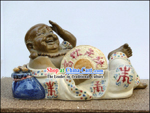 Hand Made Foshan Shi Wan Artistic Ceramics Statue-Happy Monk