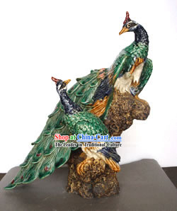 Hand Made Foshan Shi Wan Artistic Ceramics-Peacock Couple