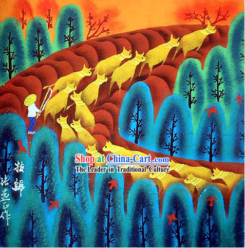 Shan Xi Folk Farmer Painting-Going Home after Working All Day