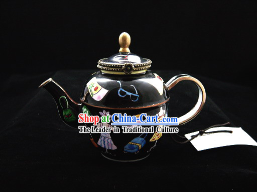 Chinese Hand Painted Enamel Kettle-Black World