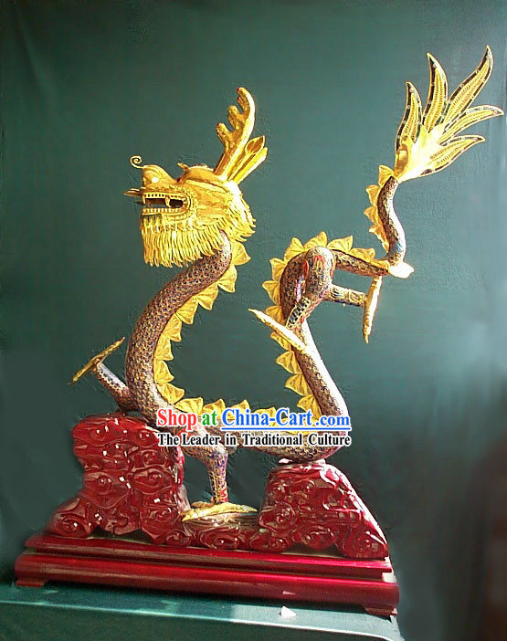 Chinese Gold Brass Cloisonne Dragon