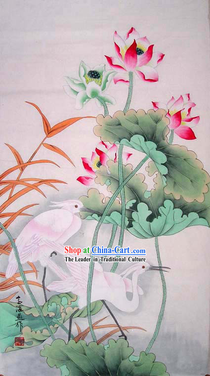 Chinese Traditional Painting-Lotus and Bittern