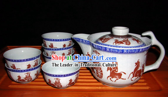 China Jingde Porcelain Hand Painted War Carriage Kungfu Tea Set