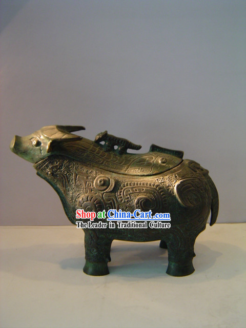 Chinese Classic Archaize Bronze Ware-Bull Shape Wine Vessel