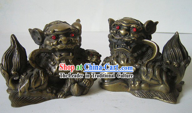 Chinese Classic Bronze Palace Lion Pair