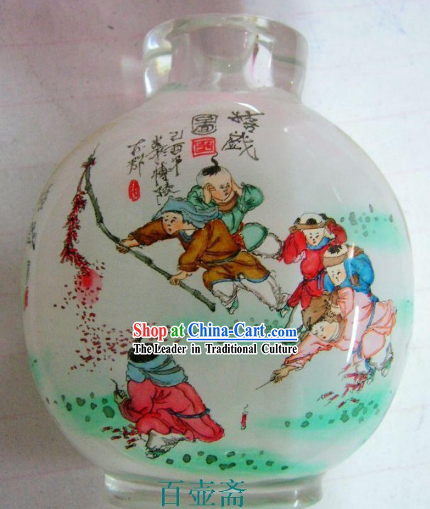 Chinese Classical Snuff Bottle With Inside Painting-Playing Fireworks