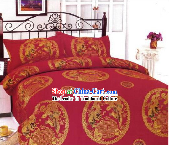 Chinese Classical Cotton Wedding Bed Sheet Set_Four Pieces_-Dragon and Phoenix