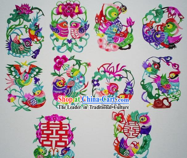 Chinese Paper Cuts Classics-Mandarin Ducks _10 pieces set_
