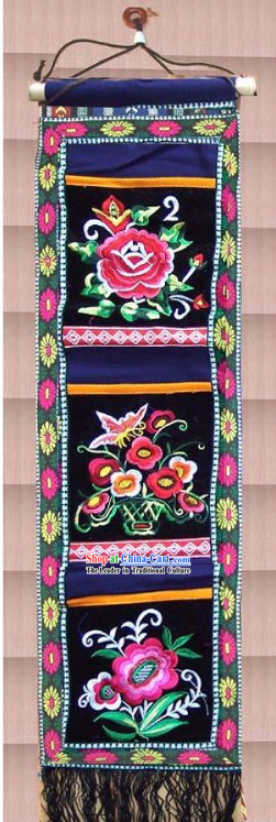 Chinese Large Miao Minority Silk Thread Hand Embroidery Convenient Bags Hanging