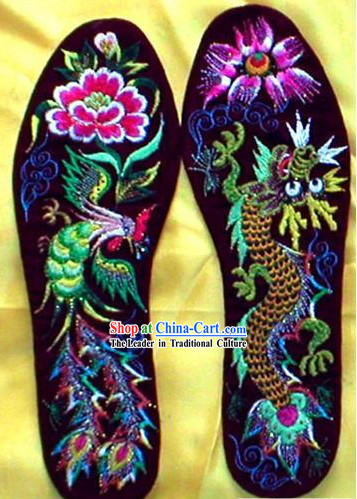 Chinese Hand Embroidery Insole-Dragon and Phoenix Love