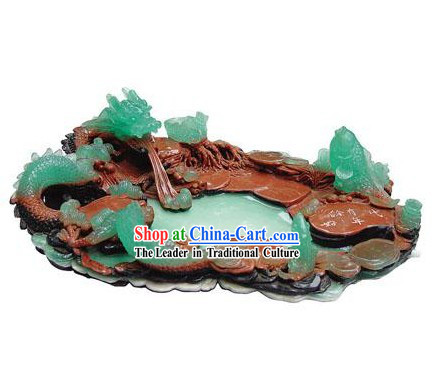 Chinese Stunning Hand Carved Green Dragon Tea Tray