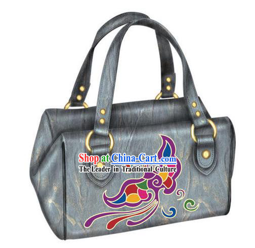Hand Made and Embroidered Chinese Miao Minority Handbag for Women - Gray Phoenix