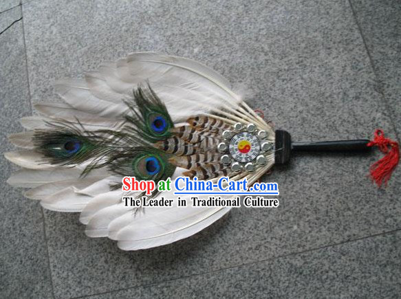 Hand Made Chinese Ancient Peacock Fan _the Eight Diagrams Design_