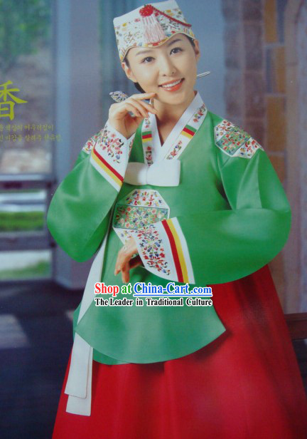 Korean Classic 100_ Handmade Hanbok and Embroidered for Women _green_