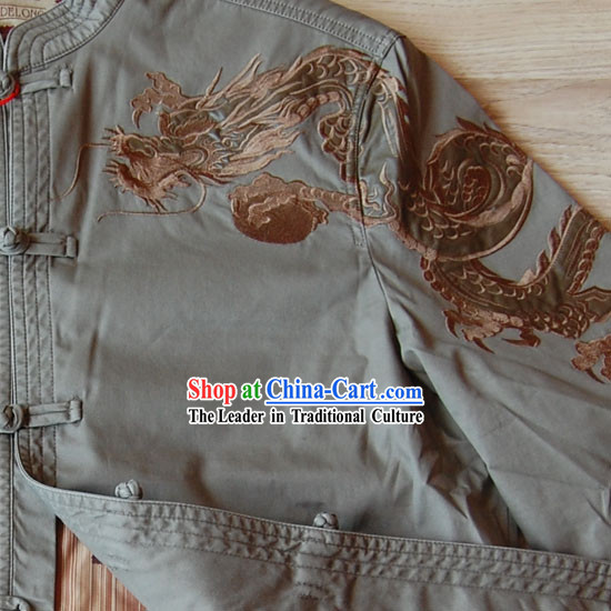 Chinese Classical Hand Embroidered Deep Green Dragon Blouse