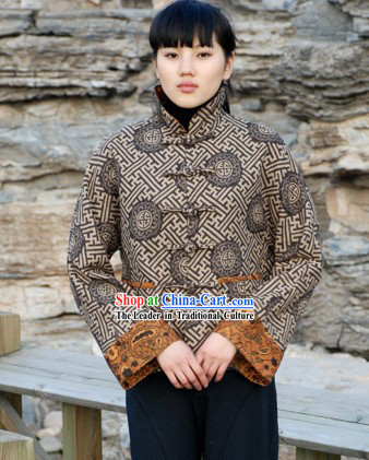 Chinese Traditional Mandarin Ancient Style Cotton Overcoat for Women