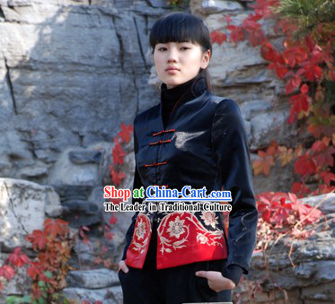 Chinese Made to Order Red Flower Cheongsam Style Blouse