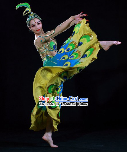 Supreme Chinese Traditional Peacock Dance Costumes Complete Set