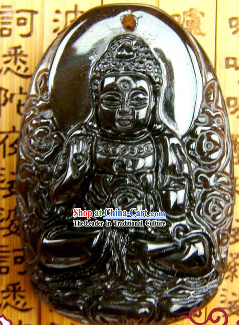 Kai Guang Obsidian Amitabha Pendant _angel of Chinese birth year dog and pig_