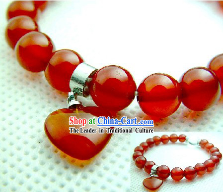 Chinese Classic Kai Guang Red Agate Tibet Silver Bracelet _keep peace and safe_