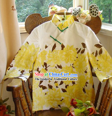 Chinese Classic Mandarin Collar Drunk Chrysanthemum Cotton Blouse