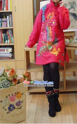 Supreme Chinese Traditional Pearls Pink Phoenix Warm Cotton-padded Jacket