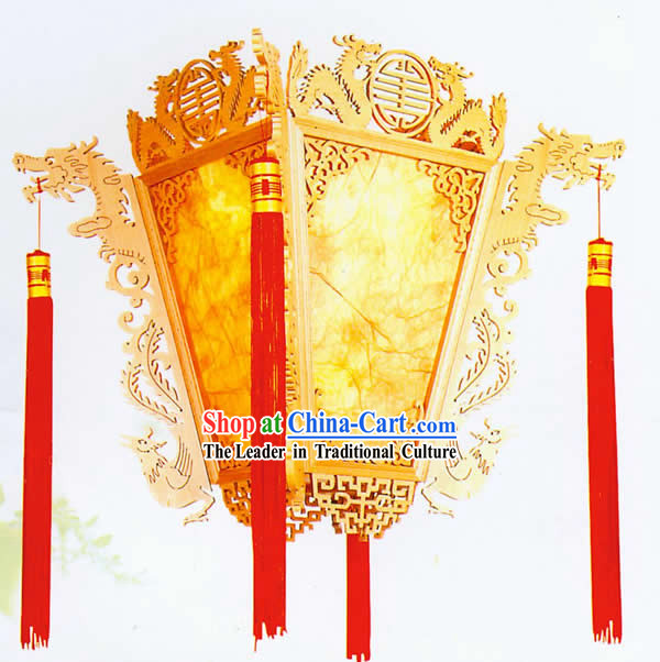 Chinese Classical Natural Double Dragons Palace Ceiling Lantern