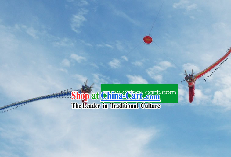 Chinese Hand Made and Painted Traditional Kite - Double Dragons Playing Ball