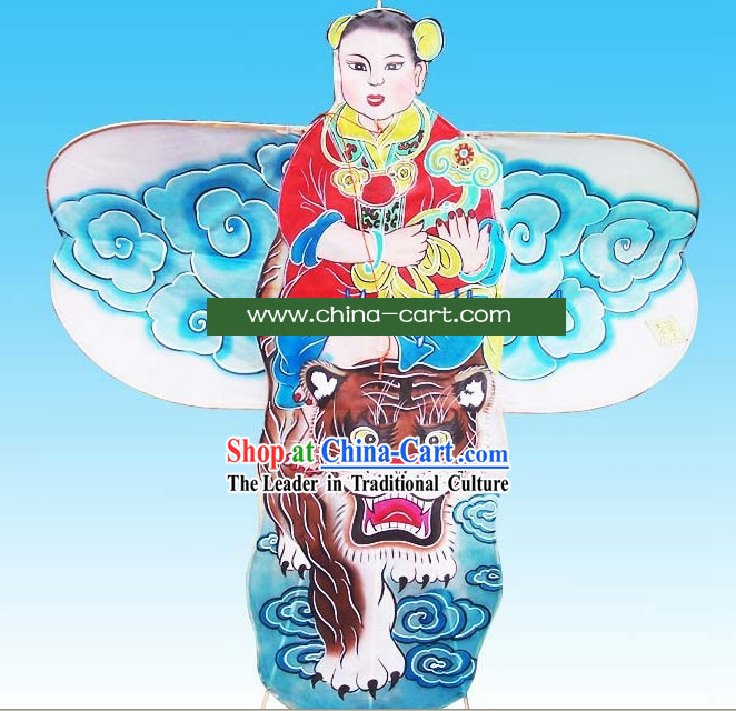 Chinese Traditional Weifang Hand Painted and Made Kite - Ancient Boy Riding Tiger
