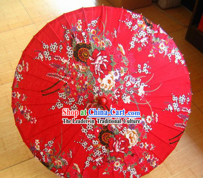 Chinese Traditional Handmade Lucky Red Flowery Umbrella