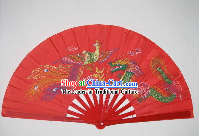 Dragon and Phoenix Red Fan