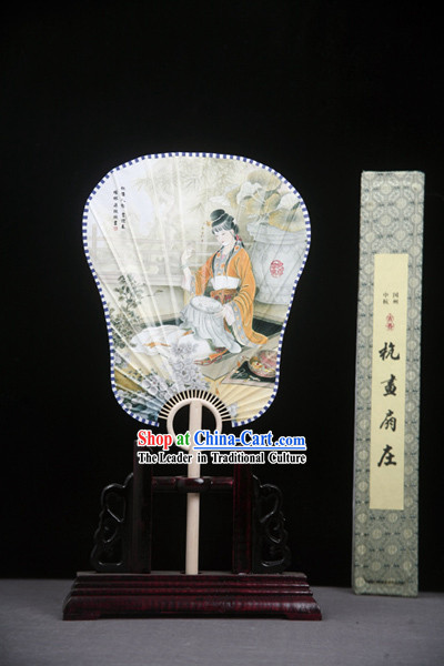 Chinese Handmade Palace Fan with Fan Base - Ancient Beauty