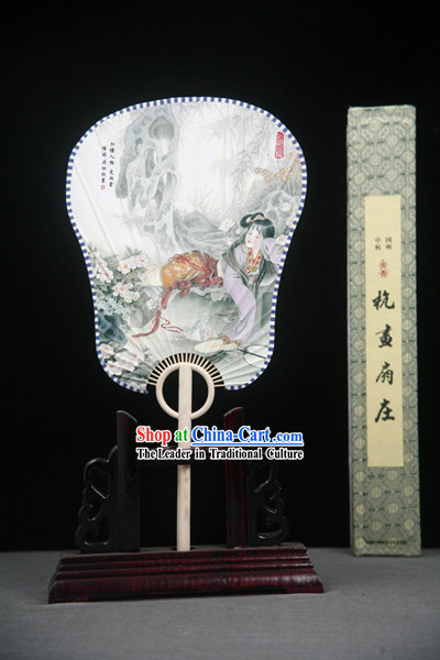 China Ancient Palace Paper Sleeping Beauty Fan with Fan Base