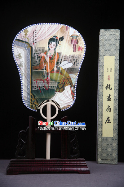 China Ancient Palace Paper Fan with Fan Base