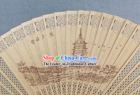 Supreme Chinese Traditional Sandalwood Fan - Xi Lake Poem