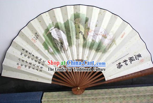 Chinese Hand Painted Large Wall Fan - Birds