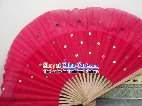 Chinese Bamboo Handle Pure Silk Red Dance Fans with Sequins