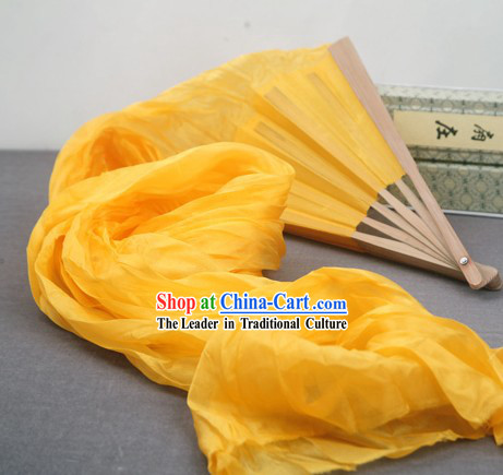 59 Inch Long Pure Silk Yellow Dance Fan