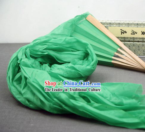 59 Inch Long Pure Silk Green Dance Ribbon Fan