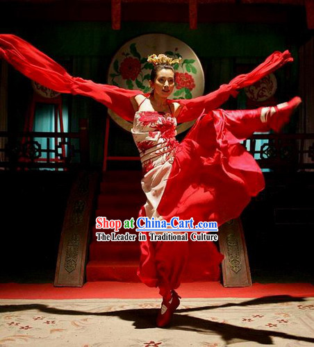 Red Silk Watersleeve Dance Costume