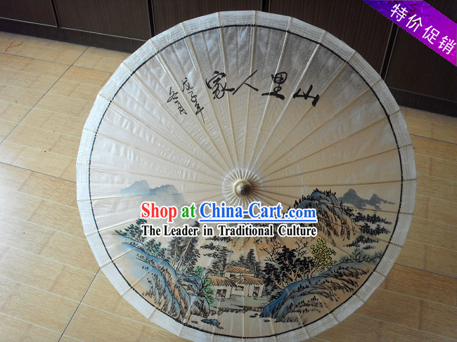 Traditional Chinese Hand Painting Beach, Rain and Sun Umbrella - Water Village