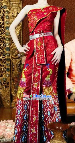 Traditional Thai Peacock Court Dress Costume Complete Set