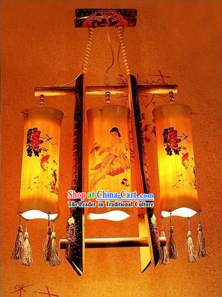 Chinese Hand Made Bamboo Ceiling Lanterns Set